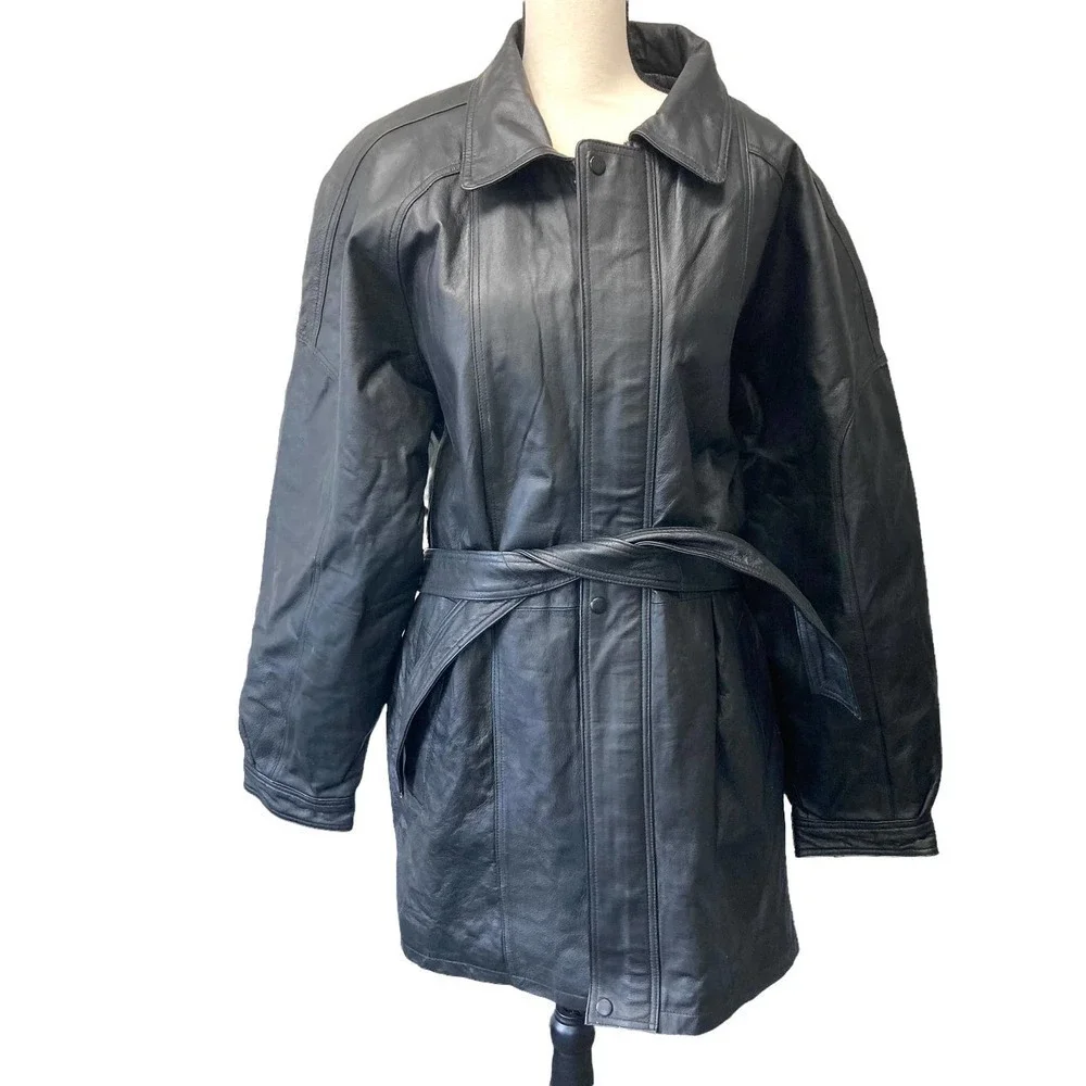 Wilda genuine leather belted jacket